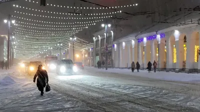 Зимний городской парк в метель | Премиум Фото