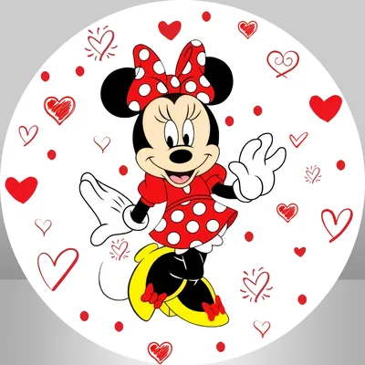 Круглая накладка на задник с изображением красного сердца Минни Маус для  девочек, украшение на день рождения, конфеты, стол, баннер, фон для  фотостудии | AliExpress