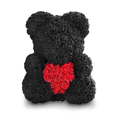 Мишка из роз Black с сердцем (40 см) - Luxury Roses Спб