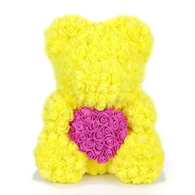 Мишка из роз Жёлтый с сердцем (40 см) - Luxury Roses Спб