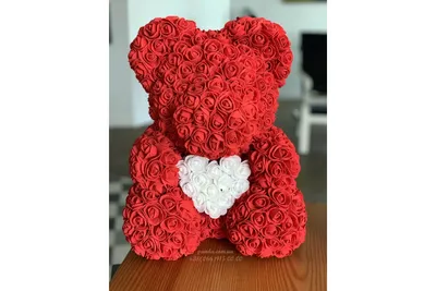 Купить красного мишку из роз с сердцем - pandafl.com.ua