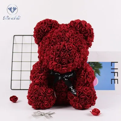Мишка из роз синий с красным сердцем - купить в интернет-магазине с  доставкой по СПб