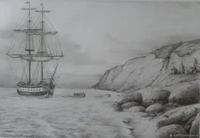 карандашный рисунок на море Стоковое Изображение - изображение  насчитывающей притяжка, бумага: 223276435