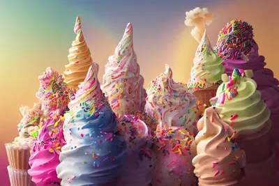 мороженое высокого разрешения на рожках разных цветов, 3d иллюстрации  конусы мороженого с четырьмя видами шоколада разных вкусов, Hd фотография  фото фон картинки и Фото для бесплатной загрузки