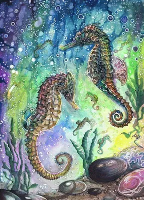 Морская тема в иллюстрациях | Seahorse art, Sea life art, Painting