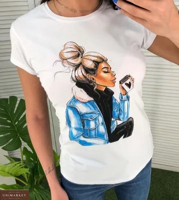 Женскую Хлопковая футболка с принтом девушка купить в онлайн магазине -  Unimarket