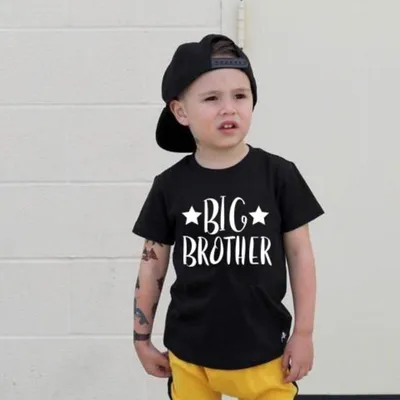 Купить Симпатичная детская футболка «Большой брат» для мальчиков, детские  летние повседневные серые футболки с буквами для мальчиков от 1 до 12 лет |  Joom