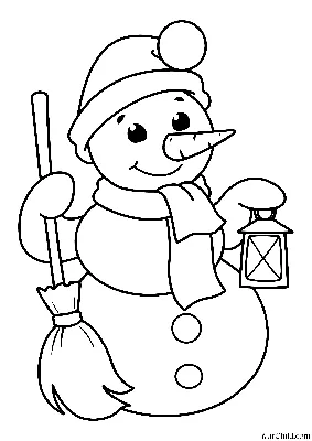 Раскраска - Новый год - Снеговик с метлой и фонарём | MirChild