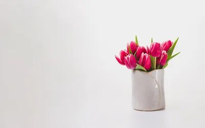 Обои на рабочий стол Букет розовых тюльпанов в вазе, обои для рабочего стола,  скачать обои, обои бесплатно