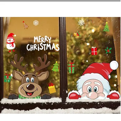 Новогодняя виниловая наклейка на окно стекло стену Санта с оленем Украшение  дома на новый год (ID#1543036117), цена: 390 ₴, купить на Prom.ua