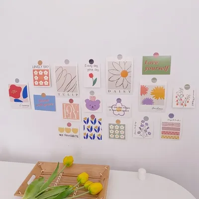 Декоративные картинки с милыми цветами в Корейском стиле, декор для  комнаты, фоновая Наклейка на стену, Постер, карточка, цветные кавайные фото,  реквизит, 17 листов | AliExpress