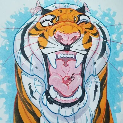 Анимированный величественный тигр, нарисованный вручную, в полной смелой  стойке | Премиум Фото