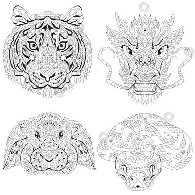 Нарисованные тигры разных цветов напротив друг друга — Картинки для аватарки