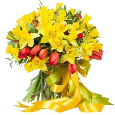 Букет цветов из нарциссов и тюльпанов – купить с доставкой в Москве