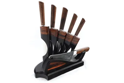 Подставка из черного граба и железного дерева с набором из 5 ножей и тяпки  (Elmax, железное дерево) - купить нож, фото, цена, доставка.