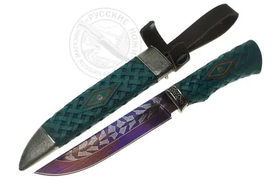 Нож \"Осётр\" (мозаичный дамасск), деревянные ножны - Ножи разделочные,  дамаск - Ножи - Магазин Русские ножи - купить нож