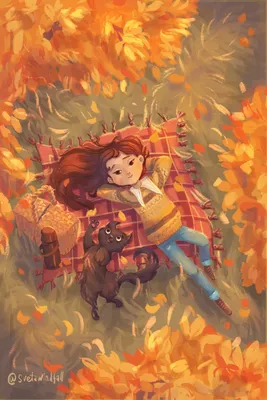 Иллюстрация Осеннее настроение в стиле детский, книжная графика,