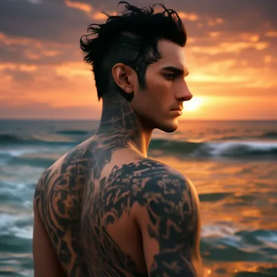 Красивый парень эльф с татуировкой …» — создано в Шедевруме