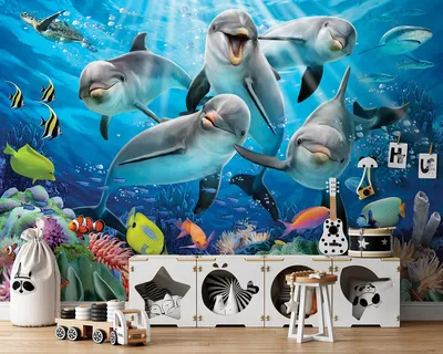 Подводный мир Океан Дельфин Рыба на заказ 3D фото для детской комнаты  спальни детский сад мультфильм Украшение Настенные обои | AliExpress