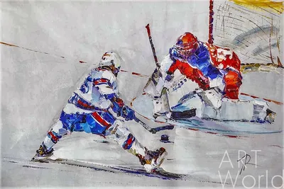 Картина маслом \"Хоккей. Решающий удар\" 60x90 JR201105 купить в Москве