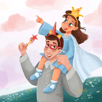 Иллюстрация Дочка-принцесса и папа-единорог. в стиле детский,