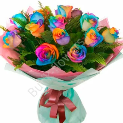 11 радужных роз в коробке | купить недорого | доставка по Москве и области