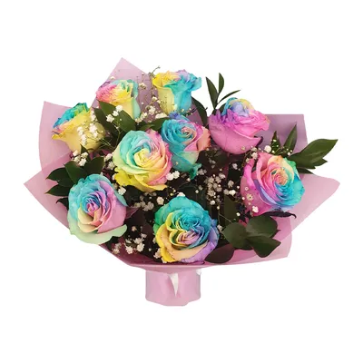 25 радужных роз в корзине 1 шт. купить с доставкой в Москве. Цена от 7450 ₽