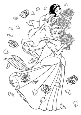 Раскраска Жасмин, Золушка и Ариэль | Раскраски принцессы Диснея. Раскраска  Диснеевских принцесс