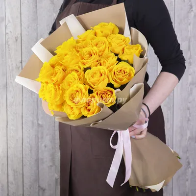 Заказать желтые розы перевязанные лентой FL-2728 купить - хорошая цена на желтые  розы перевязанные лентой с доставкой - FLORAN.com.ua