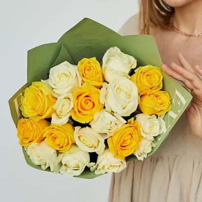 Желтые пионовидные розы 39 шт. – GrandBouquet.ru