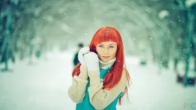 Рыжая девушка, акварель, зима, …» — создано в Шедевруме