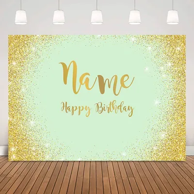 Зеленый блестящий фон с именем на день рождения для взрослых фотография для  детей золотые точки персональный фон для дня рождения | AliExpress