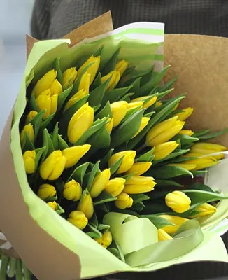 Букет 17 желтых тюльпанов - купить с доставкой по Киеву - лучшие цены на  Букет тюльпанов в интернет магазине доставки цветов STUDIO Flores