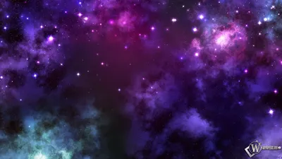 Скачать 1600x900 звездное небо, галактика, вселенная, космос, фиолетовый  обои, картинки 16:9