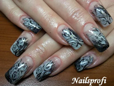 Рисунки на ногтях черным лаком - Студия красоты \"NailsProfi\"