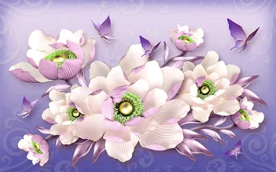 Фотообои Волшебные цветы с бабочками купить недорого в компании Cozy House  в СПб