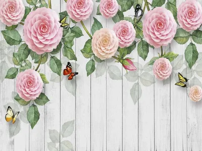 Цветы и бабочки\" Фотообои изготовим точно под размер вашей стены. Картина.  Купить.