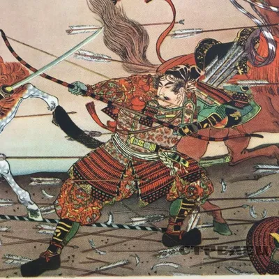 Цветной принт «Дуэль самураев». Япония, нач. 20 в. ✿ купить