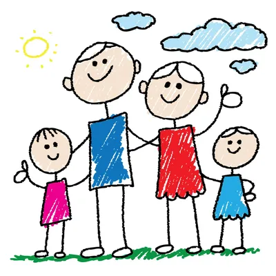 Счастливая семья с 2 детьми в стиле шаржа Dood нарисованное рукой  Иллюстрация вектора - иллюстрации насчитывающей братства, папа: 85092024