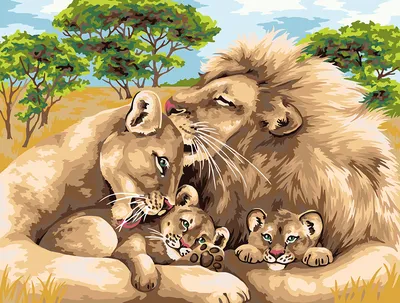 Онлайн пазл «Семья львов»