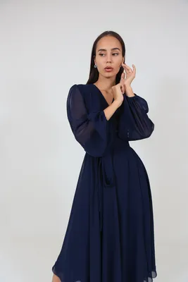 Коктейльное синее платье миди длины на корсете с фатиновой юбкой в  Хабаровске