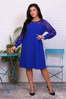 Синее платье из гипюра женское большие размеры VBS-004-1, купить в  интернет-магазине Е-Леди