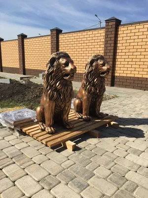 Садовые скульптуры двух львов в бронзовом цвете в Белгороде!