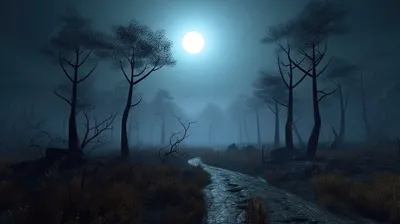 жуткий пейзаж заколдованного леса 3d фэнтезийная иллюстрация к хэллоуину, страшный  лес, преследуемый, ужастик фон картинки и Фото для бесплатной загрузки