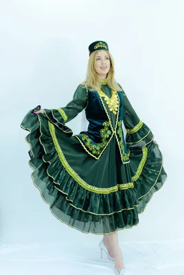 2220-025 Татарский национальный костюм R (платье миди, жилет базовый,  калфак с вуалью)