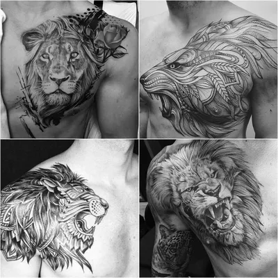 Татуировка мужская графика на груди лев 3099 | Art of Pain