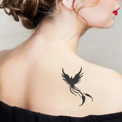Татуировка женская графика на бедре птица феникс 4437 | Art of Pain