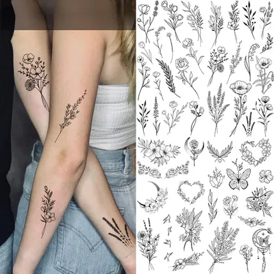 Черные цветы, тату, эскиз, тату, наклейка, роза, Женская Временная  водостойкая имитация татуировки для женщин, художественная тату-наклейка |  AliExpress