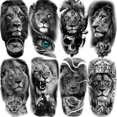 Купить Временные татуировки на всю руку для мужчин и женщин, реалистичные  поддельные татуировки, воин, лев, тигр, цветок, тату-наклейка, черный тотем  маори | Joom