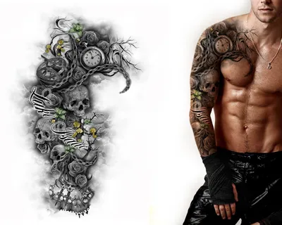 Купить 36 листов временных тату-наклеек, 12 листов поддельных татуировок на  груди и плечах для мужчин и женщин с 24 листами крошечного черного цвета |  Joom